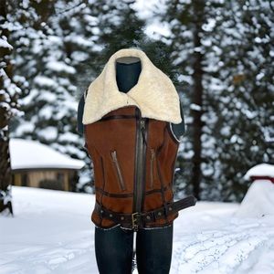 New Ralph Lauren Sleeveless Jacket Vest Shearling Leather New Tags Size XL